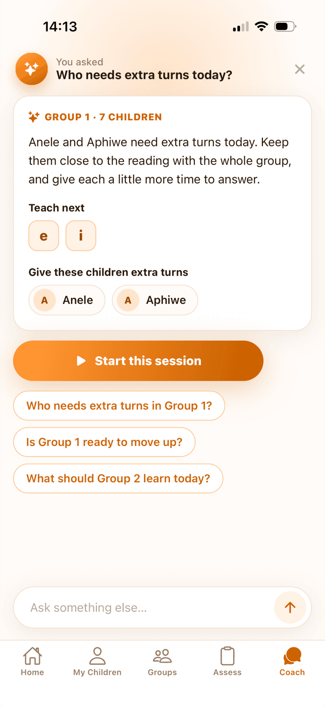 Zazi iZandi app: the AI Coach suggesting which letters to teach next and which children need extra turns